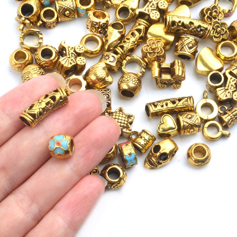 Aylifu Tibetan Loose Spacer Beads, Mixed 92 Pieces Tibetan Antique Gold Spacer Loose Beads Fit European Charm Bracelet Necklet Jewelry Making - Image 3